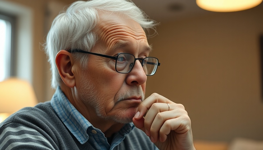 Elderly man during cognitive impairment assessment indoors.