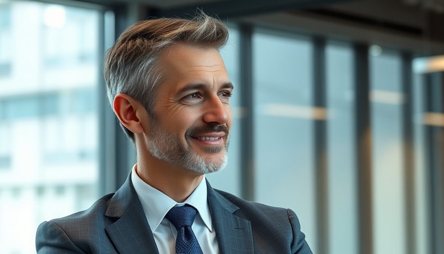 Middle-aged man in office setting, conveying economic mobility.