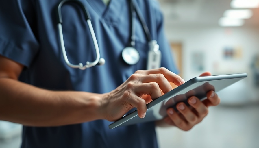 Healthcare professional using a tablet for healthcare access.