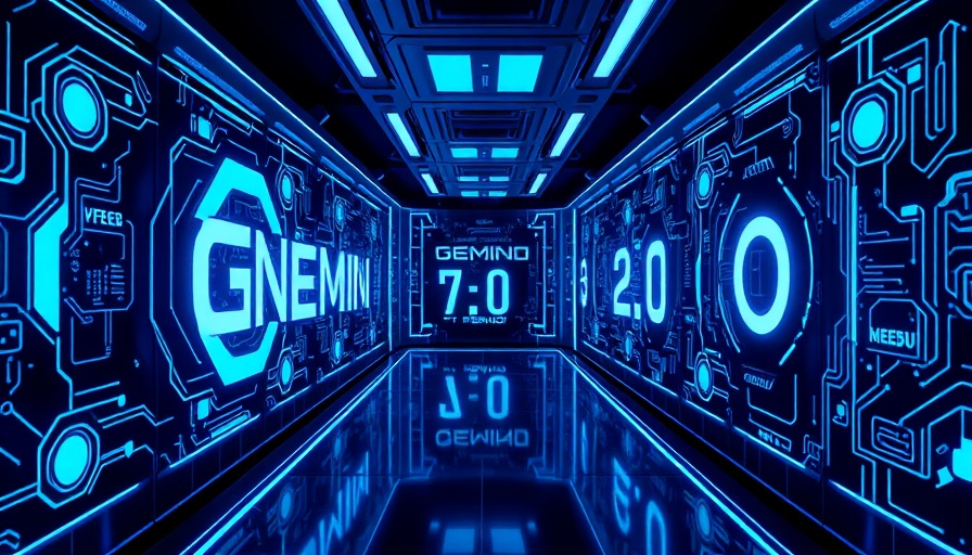 Futuristic Gemini AI design with glowing tech elements and Gemini 2.0 text.