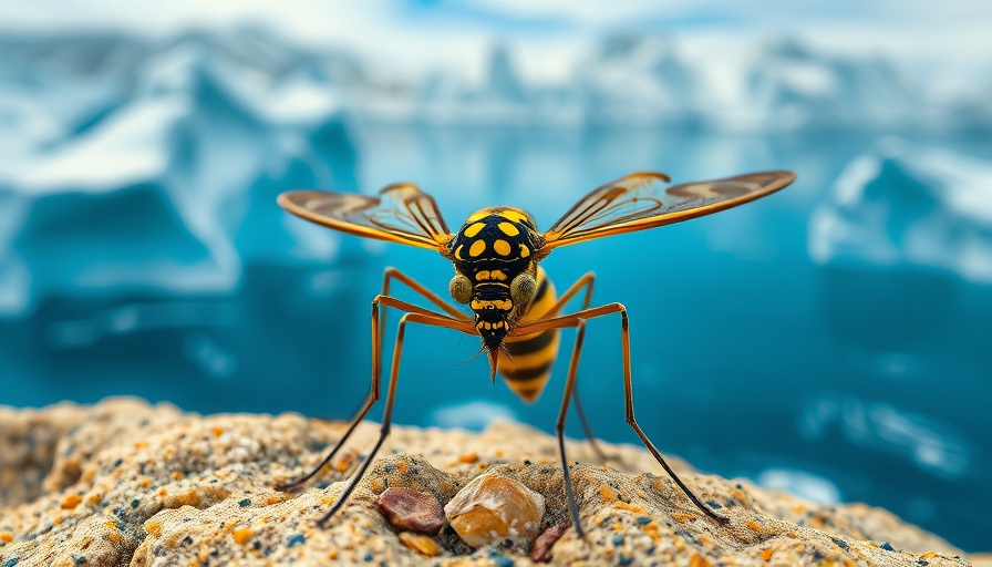 Vibrant mosquito in surreal landscape, Dengue Boy concept image.