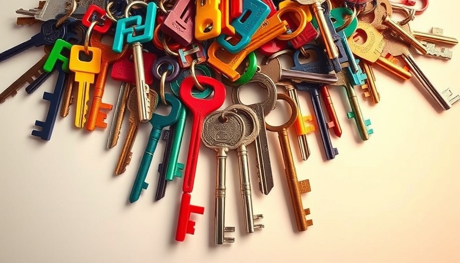 Symbolic array of colorful keys in keyhole, Open Source AI concept