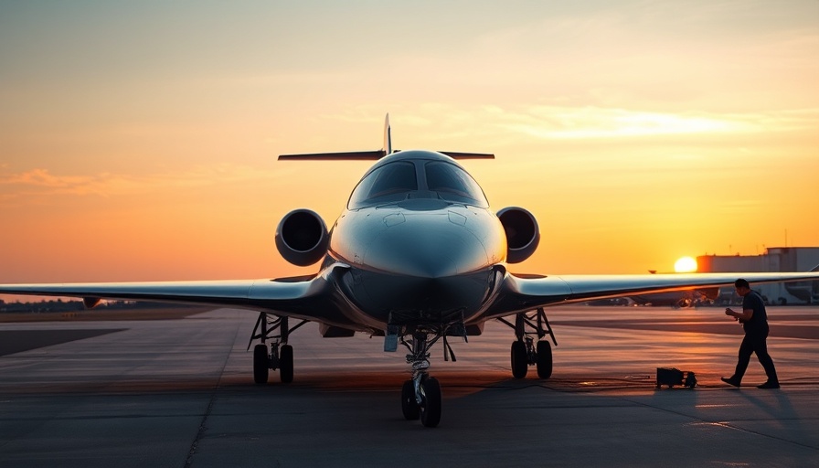 Supersonic jet being towed on the tarmac at sunset.