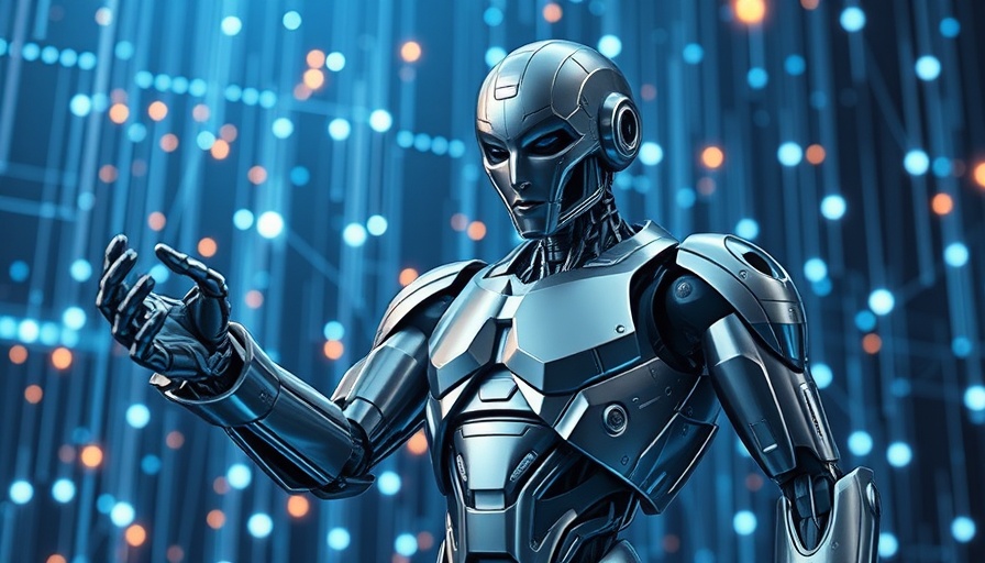 AI deployment concept art with futuristic robot in digital network.