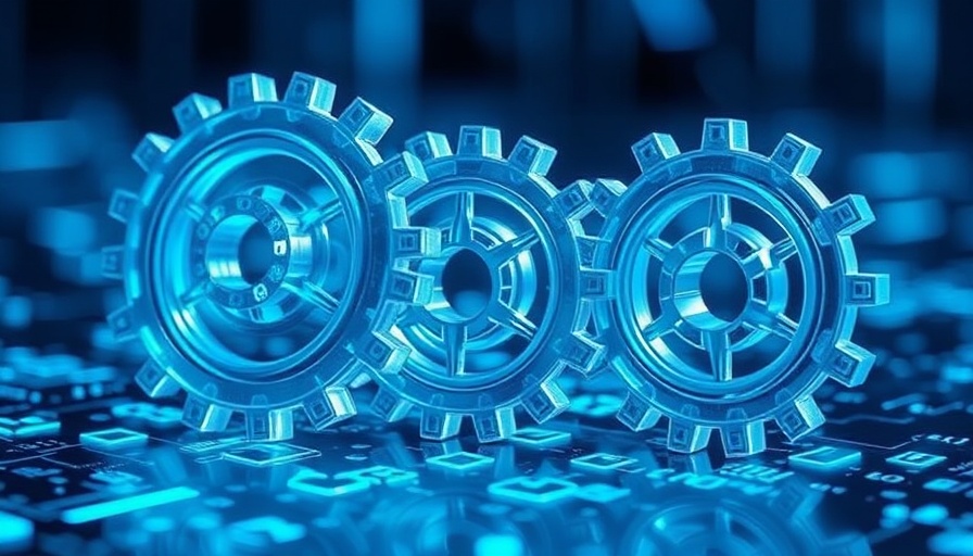 Transparent gears on a digital surface, representing Gen AI maintenance.