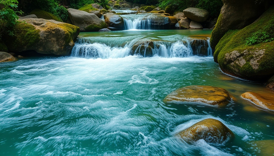 Serene hot springs waterfall surrounded by lush greenery.
