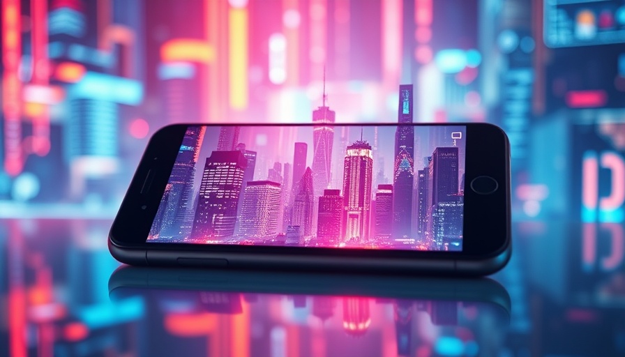 Futuristic digital cityscape emerging from smartphone showcasing technology.