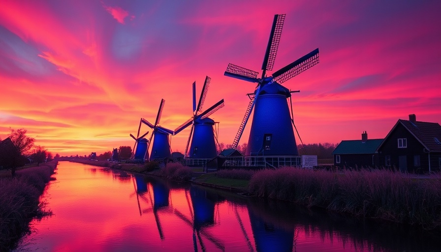 Surreal neon windmills in a vivid landscape, ethical AI art