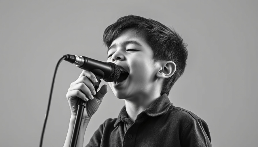 Young boy singing into a microphone, illustrating AI speech recognition.