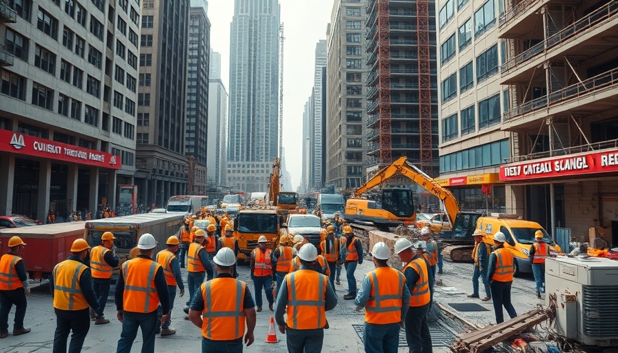 Urban construction site with multi-agent systems at work.
