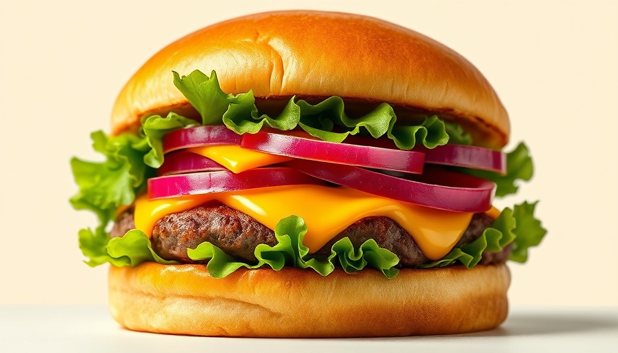 Juicy burger with cultivated meat patty and fresh toppings.