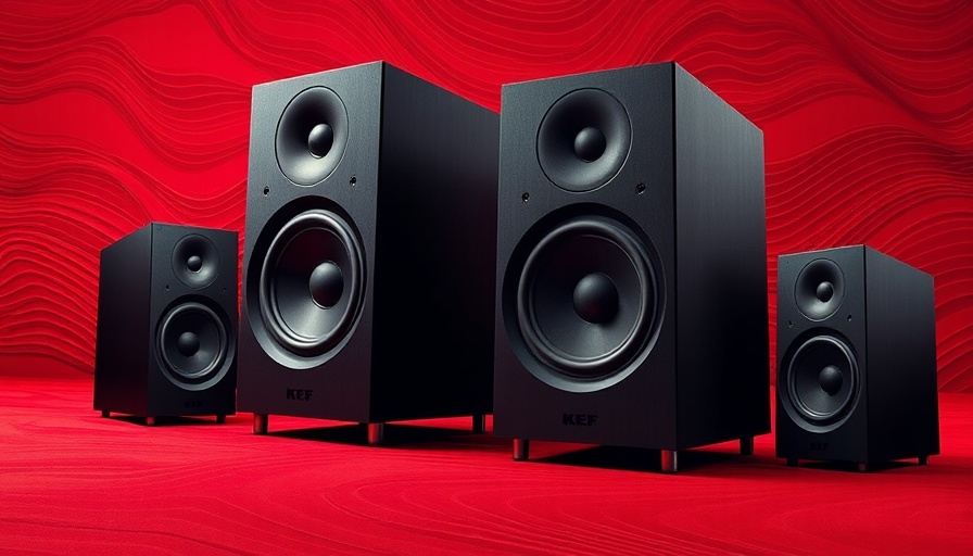 Collage of KEF Q Concerto speakers on patterned surface.