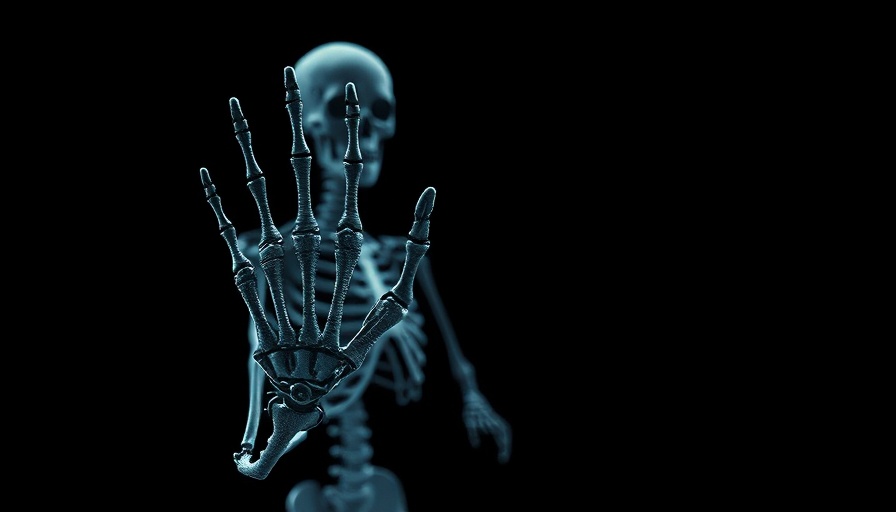 Digital skeleton waving in OpenAI Super Bowl Ad style.