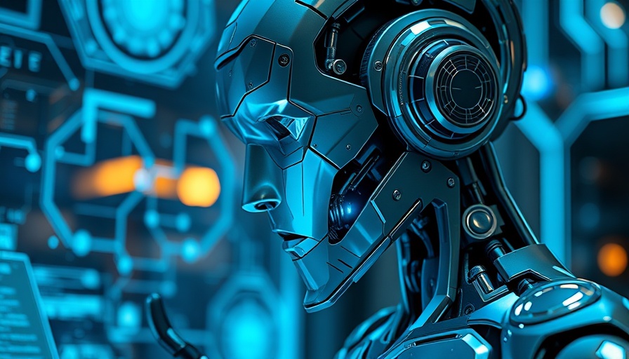 A futuristic AI robot interacting with holographic interface, open-ended AI.