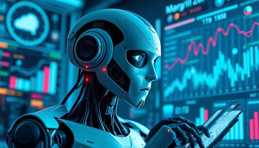 AI strategies concept with futuristic robot and tech elements.