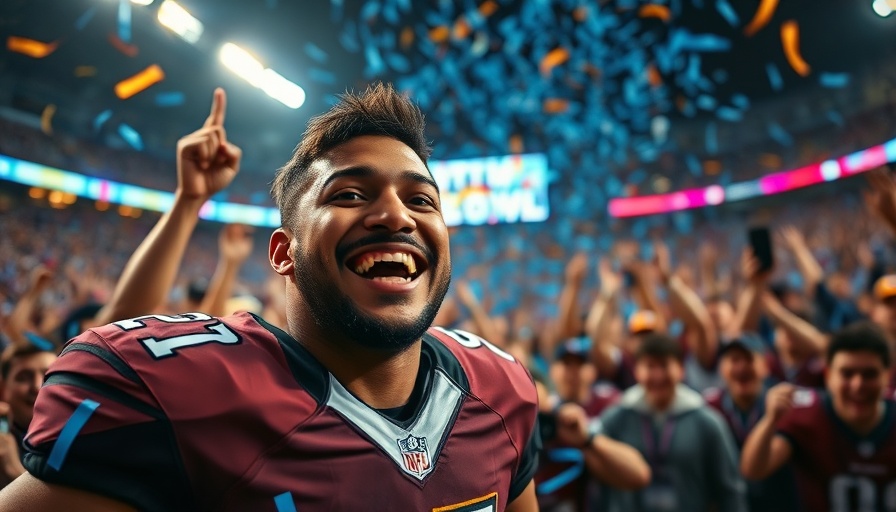 Super Bowl ratings celebration with player and confetti