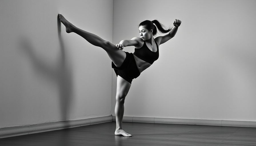 Dynamic athlete executing a dramatic side kick in a minimalist setting
