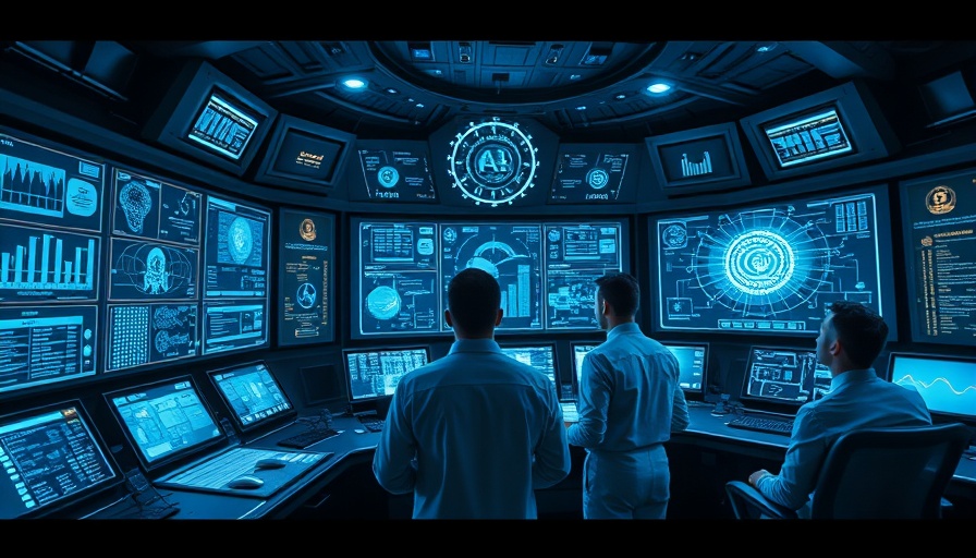 Futuristic control room with engineers analyzing AI data using bionic SOC.