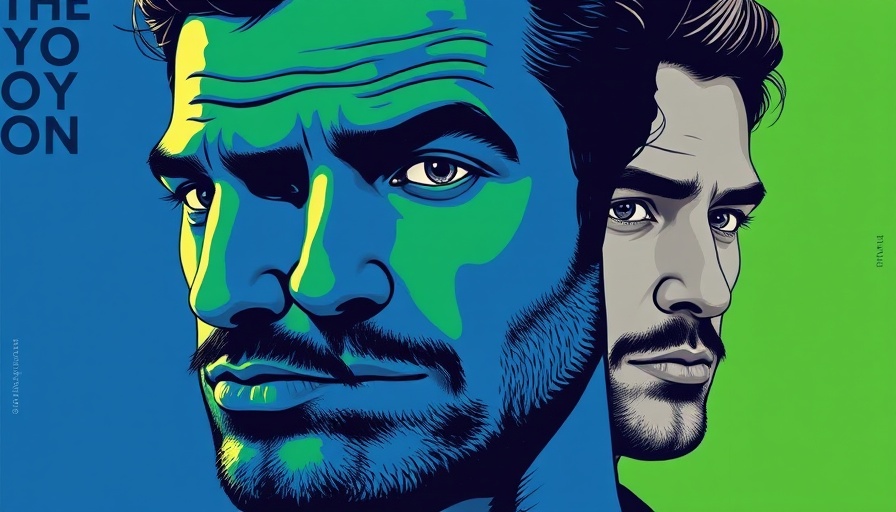 Pop art illustration of a man in varied colors, AI political alignment theme.