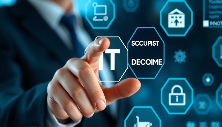 Businessman engaging with digital IT interface, highlighting data and technology terms.
