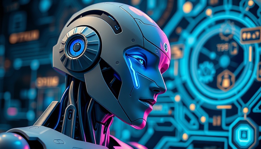 Futuristic robotic figure depicting artificial intelligence in a tech-rich environment.