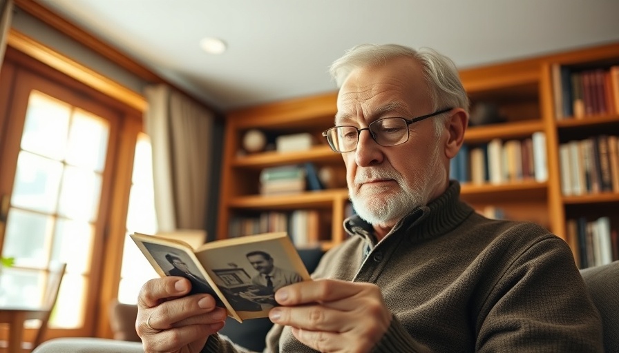 Elderly man reminiscing with a photo, symbolizing episodic memory.