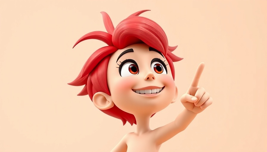 Cartoon character pointing upward in vibrant colors.
