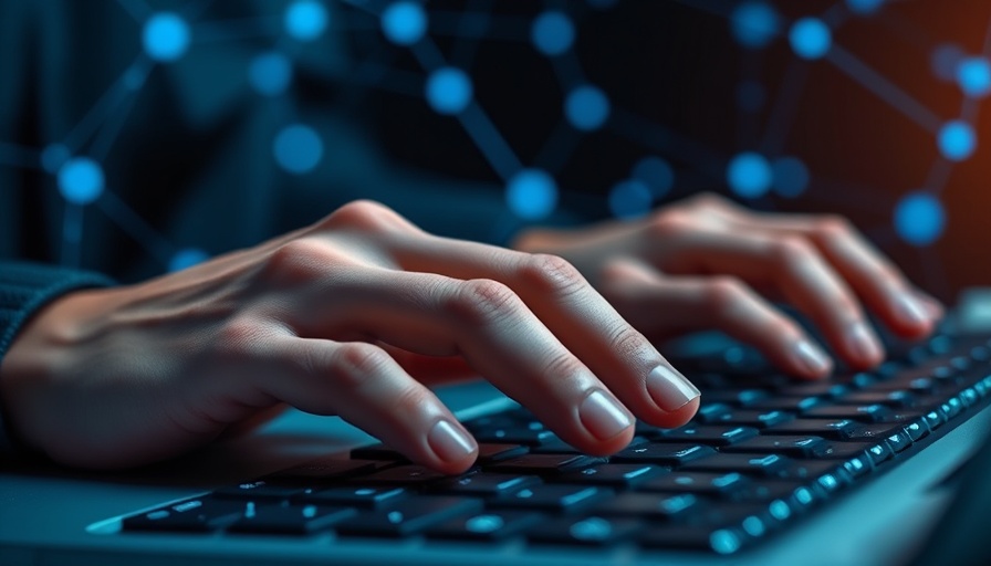 Hands typing with digital network overlay, DevOps management theme.