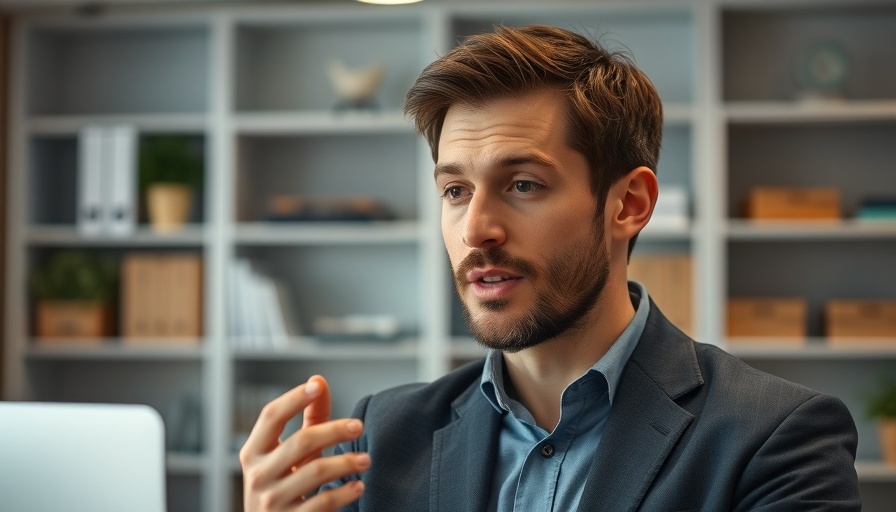 Mid-adult male discussing strategies in office setting for Nextdoor AI Strategy.