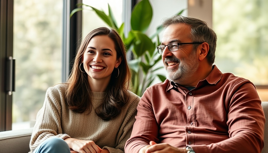 Friendly duo smiling in a modern lounge with AI automation focus.