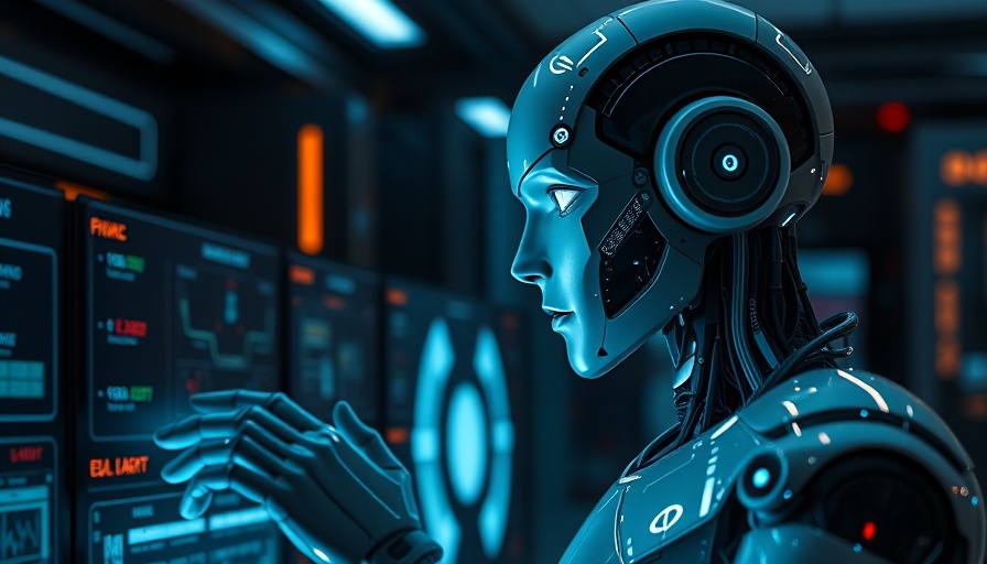 AI-Powered Humanoid Robots interacting with holographic interface.
