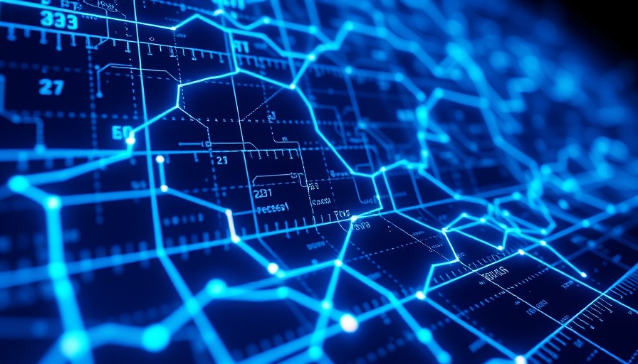 Futuristic digital grid with neon blue lines illustrating modernized defense technology frontier.