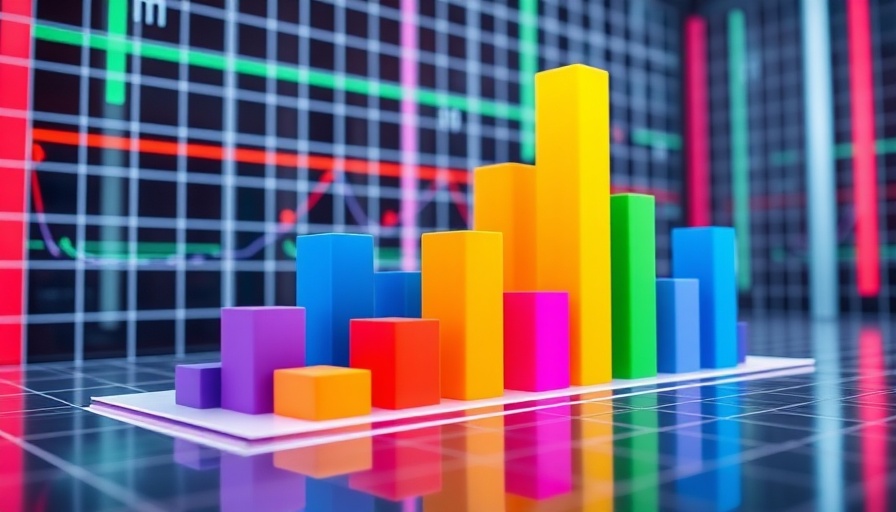 Futuristic 3D data visualization with vibrant neon colors.