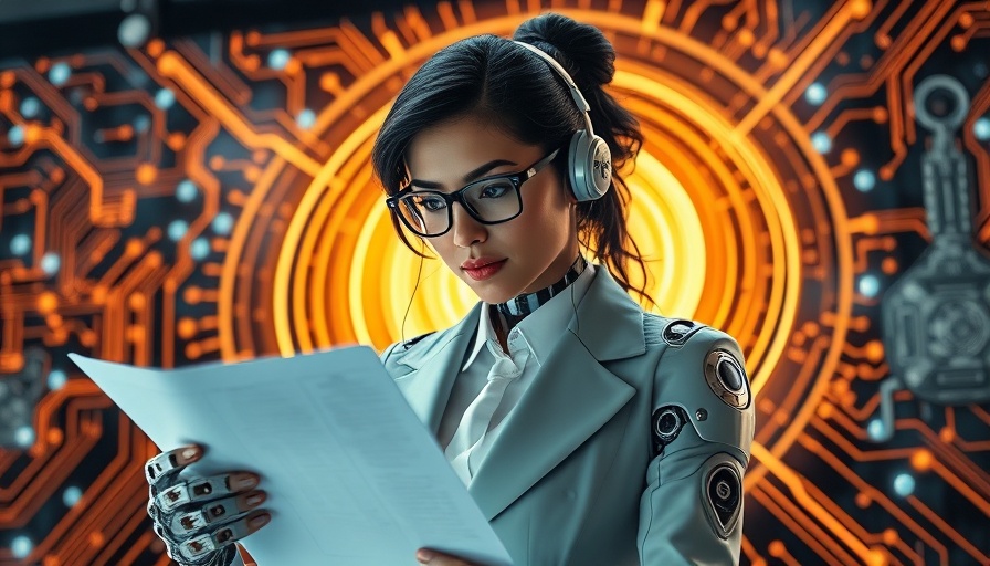 AI-enhanced lawyer, blending law and technology in futuristic setting