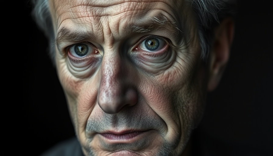Close-up portrait of a man with intense gaze, monochrome.