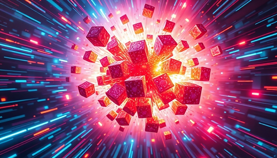 Dynamic digital cube explosion representing AI agent leaderboard.