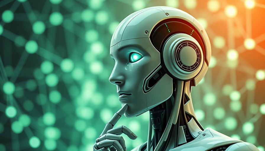 Futuristic robot pondering AI-powered healthcare breakthroughs.