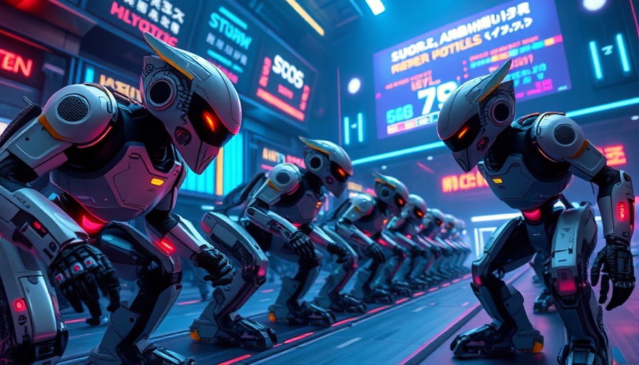 Futuristic AI robots racing, symbolizing AI market growth.