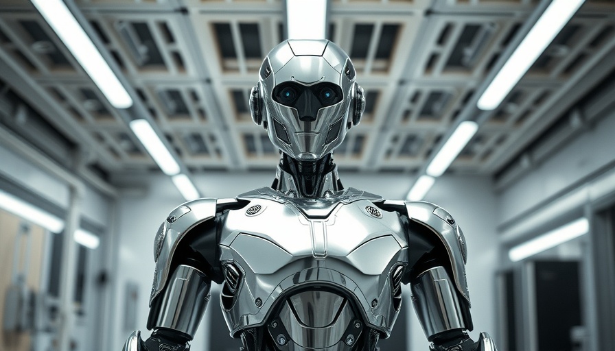 Futuristic humanoid robot in a lab setting symbolizing robotics investment.