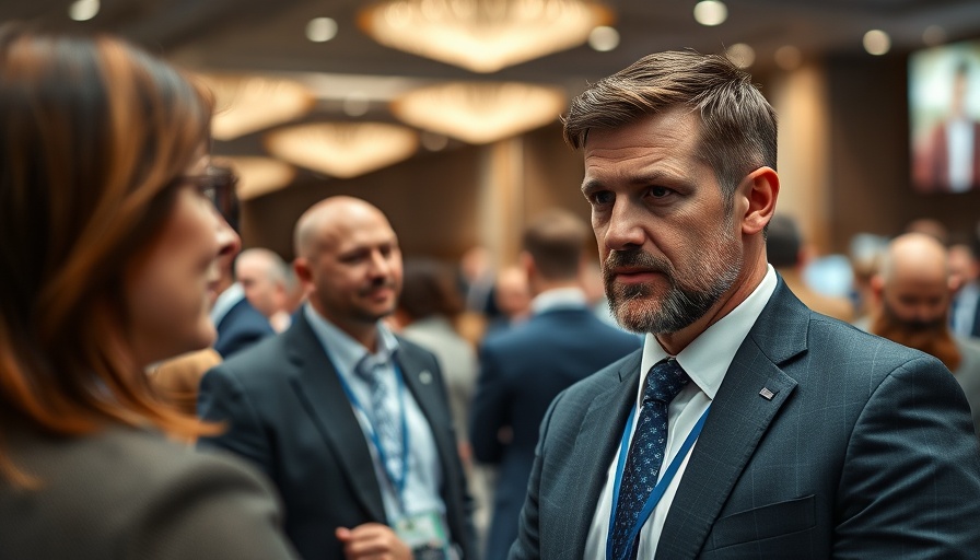 Business professional at conference discussing Cisco second-quarter earnings.