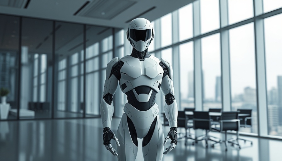 Futuristic robot in a modern office, symbolizing healthcare automation.