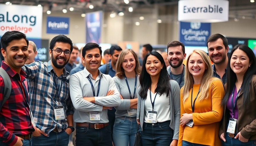 Diverse tech group at AI security conference booth.