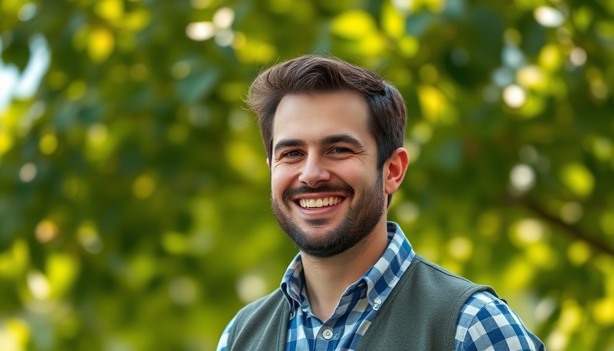 Smiling man in a blue checkered shirt, outdoors, Nextdoor AI Strategy focus.
