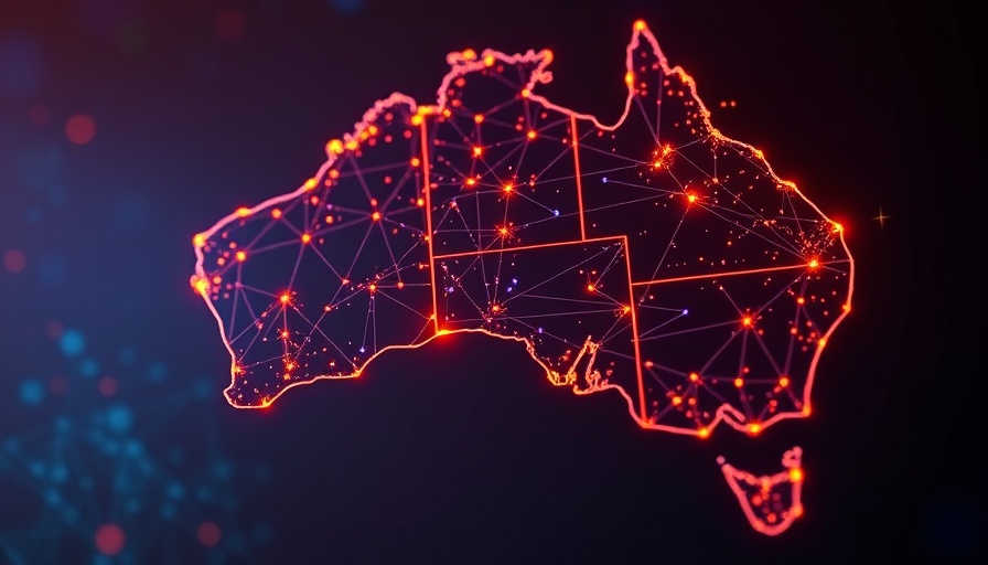 Digital map of Australia showcasing AI adoption with glowing networks.