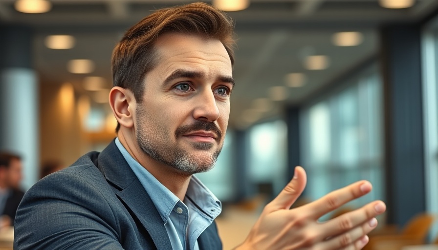 Thoughtful man gesturing at a conference, open source AI models discussion.