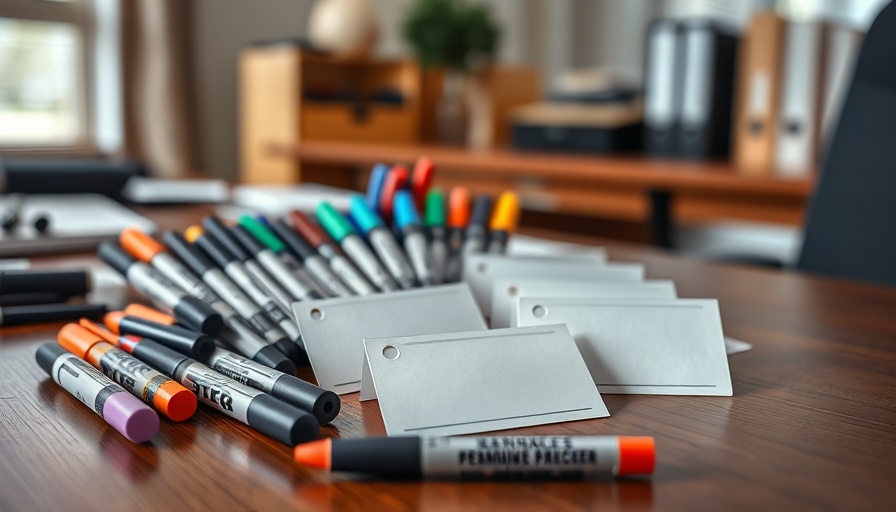 Markers and name tags on a desk illustrating tools similar to NER with BERT.