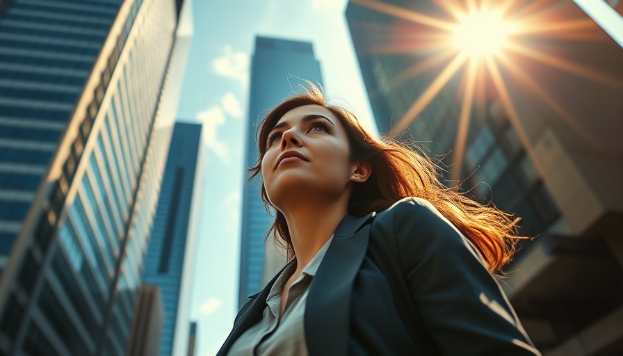 Woman looking at skyscrapers in urban city, representing private capital investors 2024.
