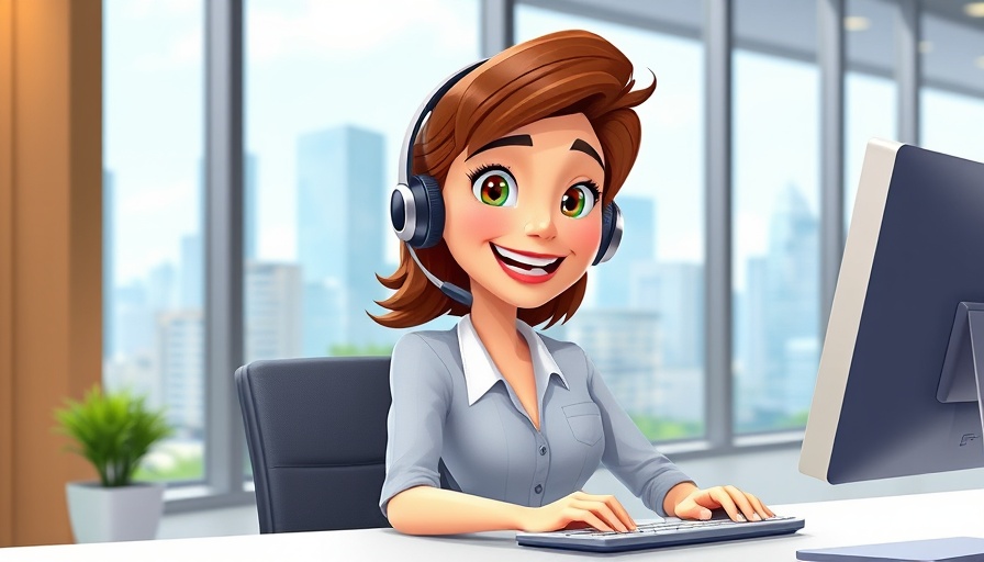Young woman using real-time accent translation software in modern office