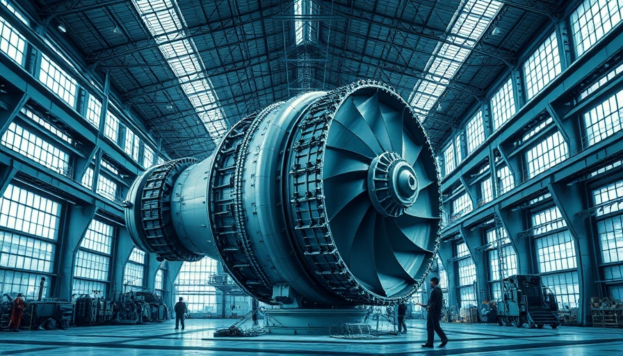 AI-driven industrial equipment health in a vast factory with large turbines.