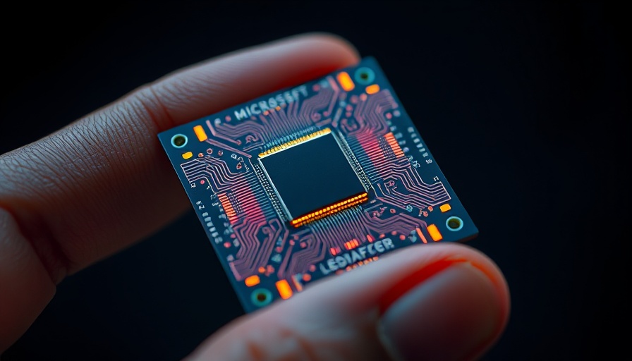 Microsoft quantum computing chip held in hand with complex circuitry.